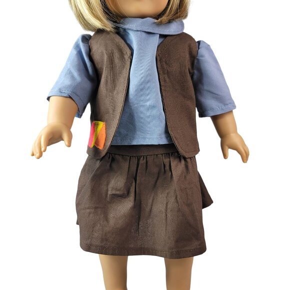 Brownie Scout Outfit Clothes for 18" Doll Vest Skirt Top Hook Loop Close AG OG - Picture 1 of 10